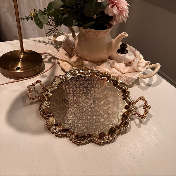 Gold Authentic Vintage Antique Serving Tray Shabby Chic Home Decor - Picture 1 of 10